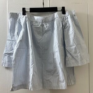 Madewell Women’s Off Shoulder Stripe Baby Blue Poplin Top Blouse Size XL NWOT
